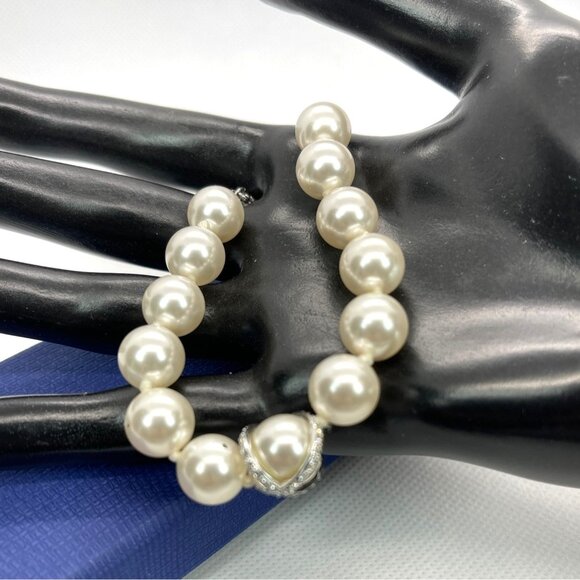 Swarovski Nude Bracelet Pearl Crystal Pavé Ring Rhodium Retired Formal Holiday - Picture 15 of 16